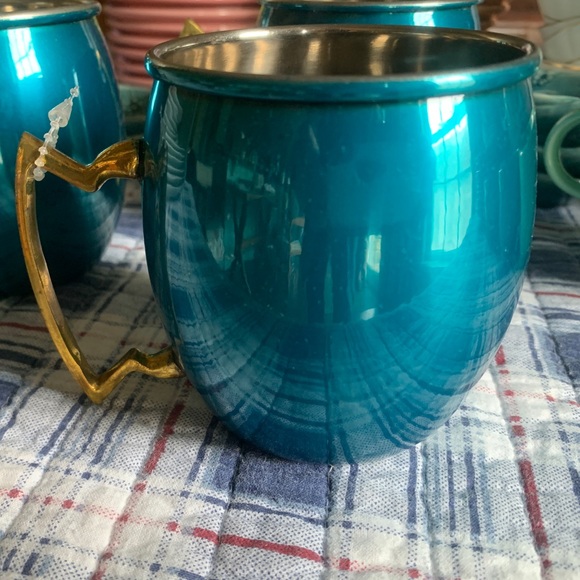 Other - Six (6) Mule Mugs, Stainless w Brass Handle, Moscow, Cocktail Aqua